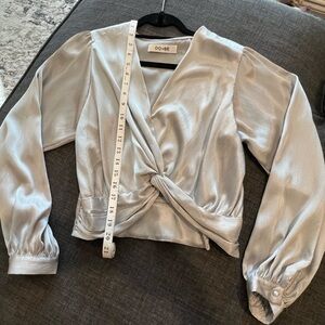 DO+BE Silver Satin Front Twist Blouse